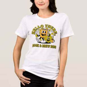 Triblenda Camiseta Retro Hello There Book & Brew Buds Dibujo
