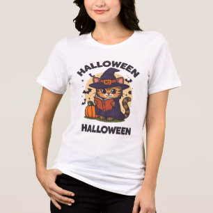 Triblenda Camiseta Retro Vintage Gato de Biblioteca de Hallo