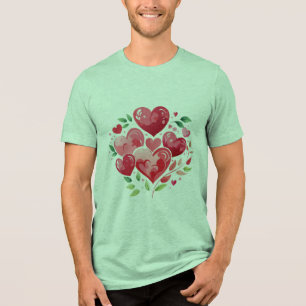 Triblenda Camiseta Romántica de Corazones de Acuarela y Foll
