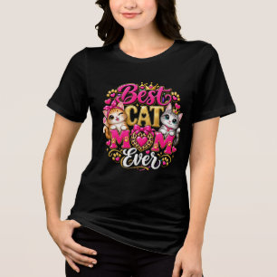 Triblenda Camiseta rosa profundo y crema Mejor mamá de gato