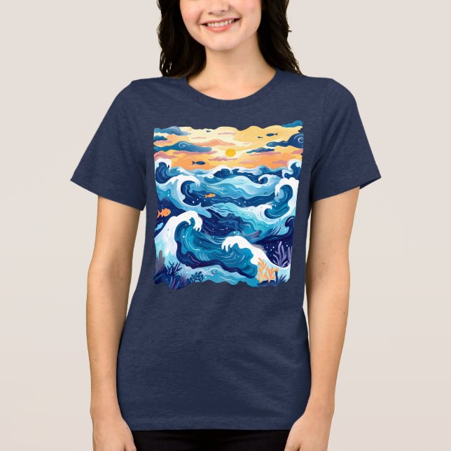 Triblenda Camiseta Sunset Ocean Waves – Mar y Cielo Artístic (Anverso)