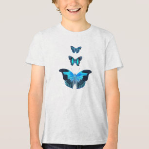Triblenda Camiseta Tres Mariposas Azules Brillantes Vintage