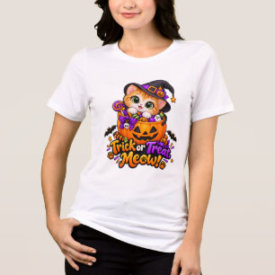 Triblenda Camiseta Tri-Blend de Gato de Halloween Lindo Truc
