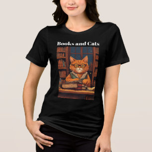 Triblenda camiseta Tri-Blend de libros y gatos