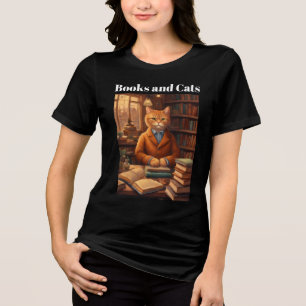 Triblenda camiseta Tri-Blend de libros y gatos