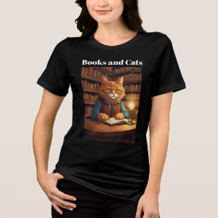 Triblenda camiseta Tri-Blend de libros y gatos