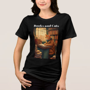 Triblenda camiseta Tri-Blend de libros y gatos