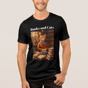 Triblenda camiseta Tri-Blend de libros y gatos
