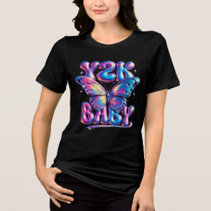 Triblenda Camiseta Tri-Blend de Mariposa Chrome Y2K Baby
