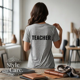 Triblenda Camiseta tri-blend gris con texto TEACHER y estamp