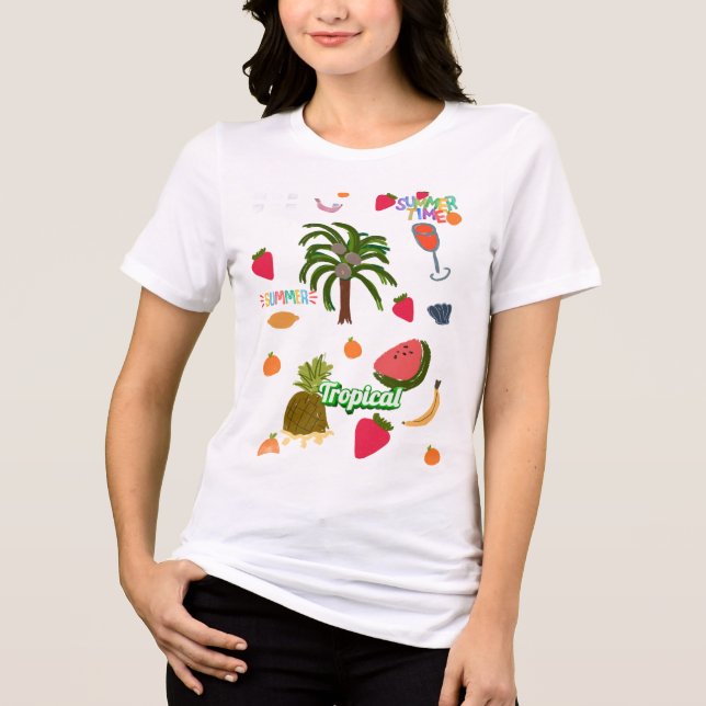 Triblenda camiseta tropical ilustrada para mujeres (Anverso)