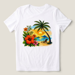 Triblenda Camiseta Tropical Paradise Sunset Beach para Mujer