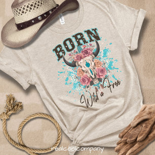 Triblenda Camiseta vaquera boho cráneo Born Wild & Free