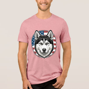 Triblenda Camiseta vectorial de perro patriótico Husky vinta