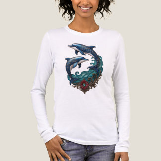 Triblenda CamisetaArte de delfín hermoso con olas Camiseta d