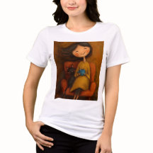 Chica Acogedora con Gato Negro y Café - Camiseta C