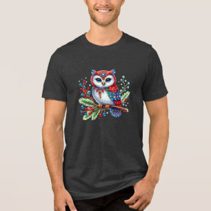 Triblenda Coloridas Navidades Lechuza camiseta masculina