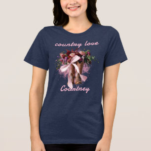 Triblenda Country Love Cowgirl Boots Camiseta de flores silv