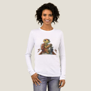 Triblenda Cute Tortuga Bebiendo Café Camiseta Manga Larga Bl