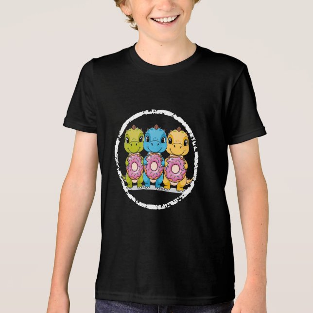 Triblenda Dino Donut Trio - Camiseta de dinosaurio para niño (Anverso)