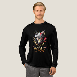 Triblenda Diseño de camiseta de cabeza de lobo dorado y rojo