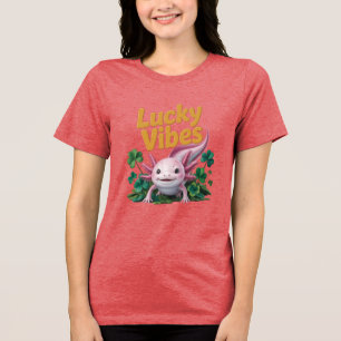 Triblenda Diseño de camiseta rosa linda Axolotl Lucky Vibes