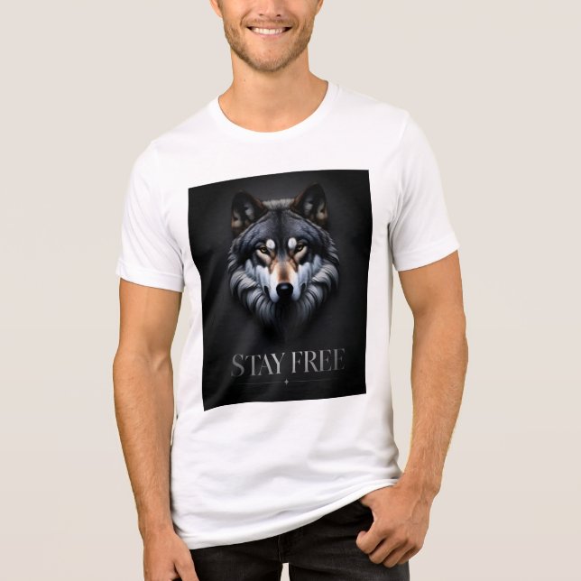 Triblenda Diseño Lone Wolf - Manténgase libre la camiseta Tr (Anverso)