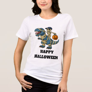 Triblenda Esqueleto montando camiseta de Halloween de T-Rex