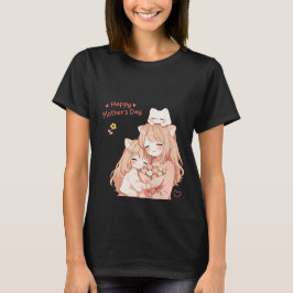 Triblenda Feliz Día de la Madre - Camiseta de Gato y Flores 