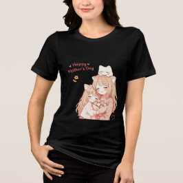 Triblenda Feliz Día de la Madre - Camiseta de Gato y Flores 