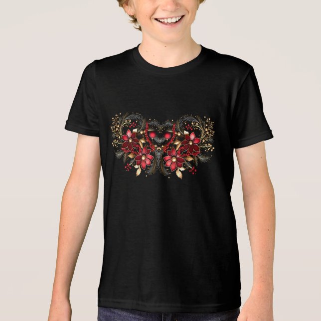 Triblenda Flores rojas decorativas navidad camiseta de niños (Anverso)