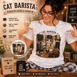 Triblenda Gato Barista Amante del Café Camiseta de Gato de C