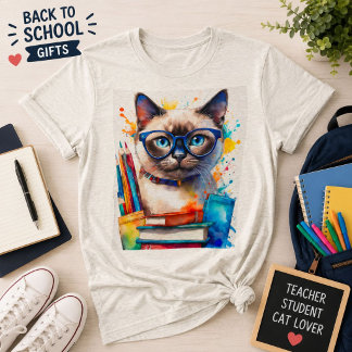 Triblenda Gato con gafas y camiseta de libros Gato lindo