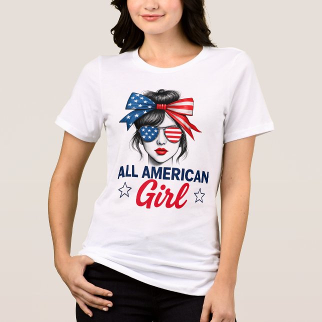 Triblenda graciosa TODA Chica AMERICANA Camiseta Patriótica  (Anverso)
