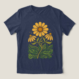 Triblenda Harvest Gold Retro Botánico Tri‑Blend Camiseta Muj