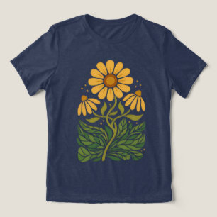 Triblenda Harvest Gold Retro Botánico Tri‑Blend Camiseta Muj