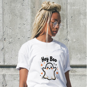 Triblenda Hey Boo Camiseta divertida de Halloween para mujer