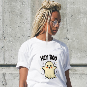 Triblenda Hey Boo Camiseta divertida de Halloween para mujer