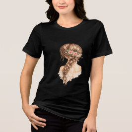 Triblenda Ilustración de niña floral camiseta para mujer