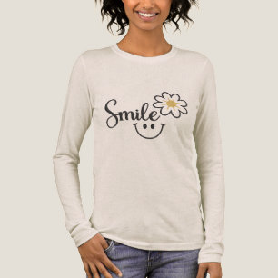 Triblenda Línea de arte de girasol sonriente   Camiseta larg