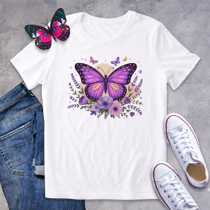 Triblenda Mariposa morada y camiseta floral de lavanda