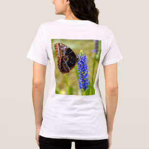 Triblenda Mariposa morfo azul en una camiseta de orquídea pa