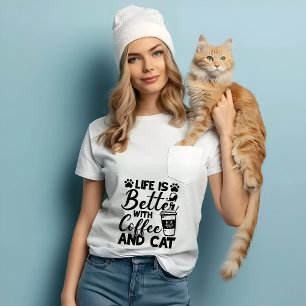 Triblenda Mejor vida con café y gato, mejor camiseta de rega
