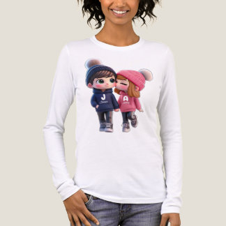 Triblenda Moda de Pareja Kawaii, Camiseta Estética de Manga 