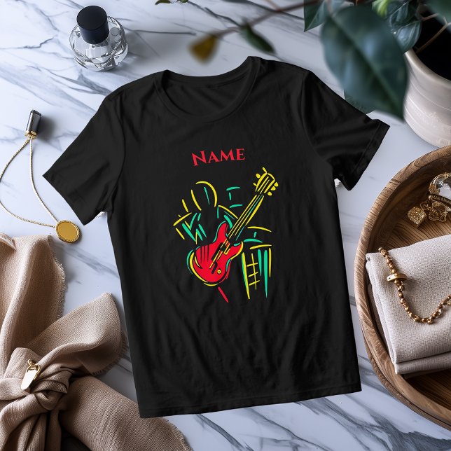 Triblenda Neon Guitar Line Art | Vibrante camiseta musical (Subido por el creador)