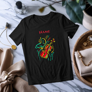 Triblenda Neon Violin Line Art   Vibrante camiseta musical