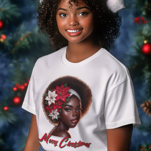 Triblenda Reina afroamericana con camiseta de Poinsettias