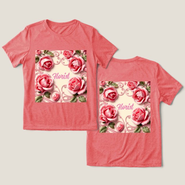 Triblenda Rosas Art Nouveau Florist Rojo Trimezcla camiseta (Diseño Anverso y Reverso)