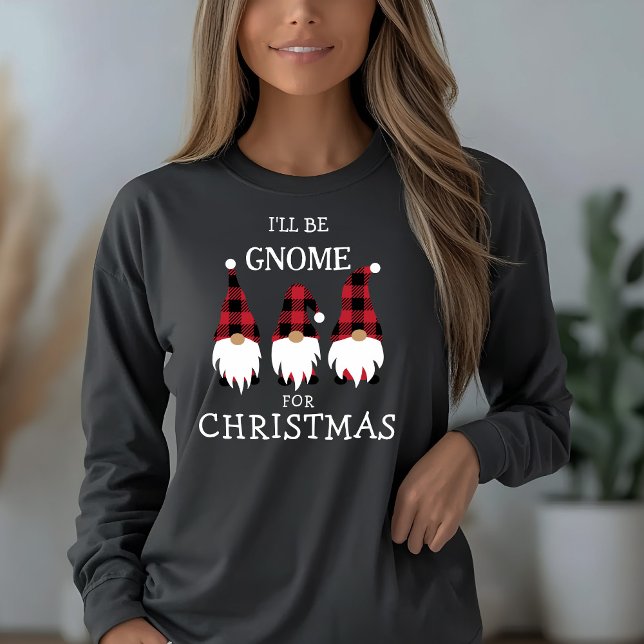 Triblenda Seré Gnome por la camiseta de los Navidades (I'll be Gnome for Christmas Cute Christmas Long Sleeved T-shirt)