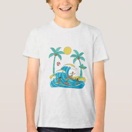 Triblenda Surf & Waves – Camiseta de niño de playa de dibujo